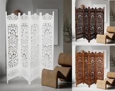 4 Panel Carved Room Divider Indian Wooden Folding Screen Lotus 200 x 180 cm high