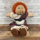Cabbage Patch Kids Doll Red Yarn Hair Green Eyes Plaid Outfit Signed Vintage