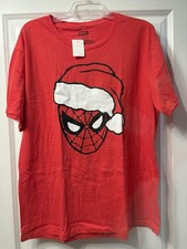 New Marvel Men's Spider-Man Santa Hat Christmas Short Sleeve t-shirt, size XL