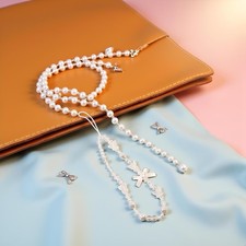 Cute Cell Phone Charms, Bows Pearl Beaded Lanyard Wrist Strap, Anti-Lost Chain