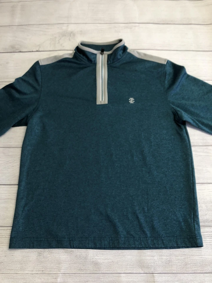 IZOD Golf Pullover Para Hombres Pequeño Azul Gris Cuarto Cremallera Camisa Atlética Ligera Foto 3 de 4