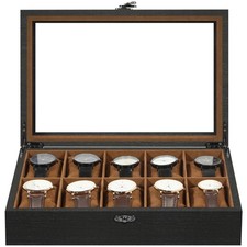 10 Slot Solid Wood Watch Display Case Glass Lid Jewelry Storage Organizer Box