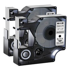 2PK 1/2" Black on Silver Label Tape 45022 For DYMO D1 LabelWriter 450 160 300