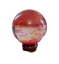 SFERA DI VETRO CON SFUMATURE DI ROSSO + SUPPORTO IN LEGNO - OGGETTO DI DESIGN