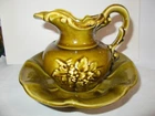 Vintage McCoy USA Pottery  SET  6" Pitcher with Wash Bowl Basin  ~  Olive Green.