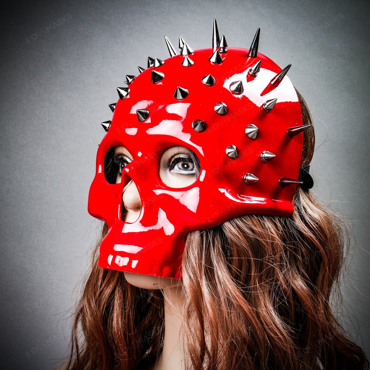 Steampunk Spikes Skull Venetian Masquerade Half Face Mask - Glossy