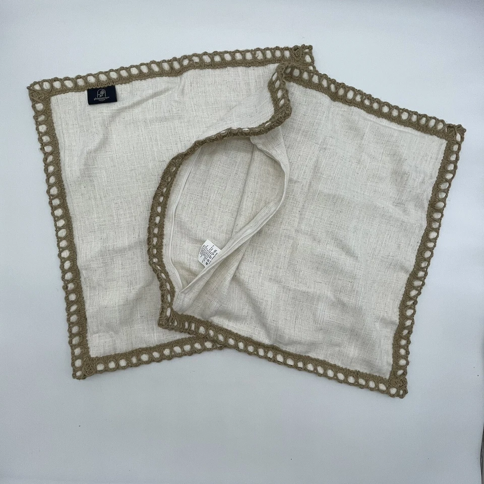 Juego de 2 fundas de almohada Phantoscope lino arpillera marfil playa cuadrado 20x20 Foto 2 de 4