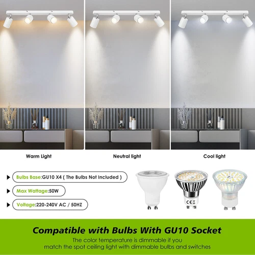 3/4 Way Ceiling Spot Light Fitting LED GU10 Adjustable Kitchen Spotlight Lamp UK - Picture 4 of 17