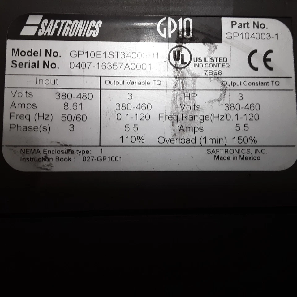 Unidad de CA Saftronics GP104003-1 GP10E1ST34003B1 Foto 2 de 4