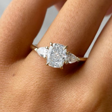 3.60 Ct Cushion-Cut Lab Grown Diamond Three Stone Wedding Ring 14k Yellow Gold