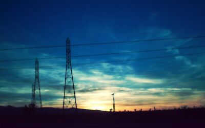 Anime power lines utility pole digital art sky sunlight Play Gaming Mat Desk