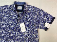 Craft  Flow Men  s M Blue Floral Flip Cuff Short Sleeve 100 Cotton Button Shirt