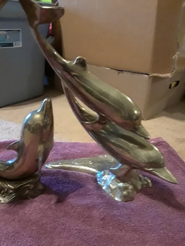 Enorme set di delfini in ottone alti 14" e 15" - Foto 3 di 4