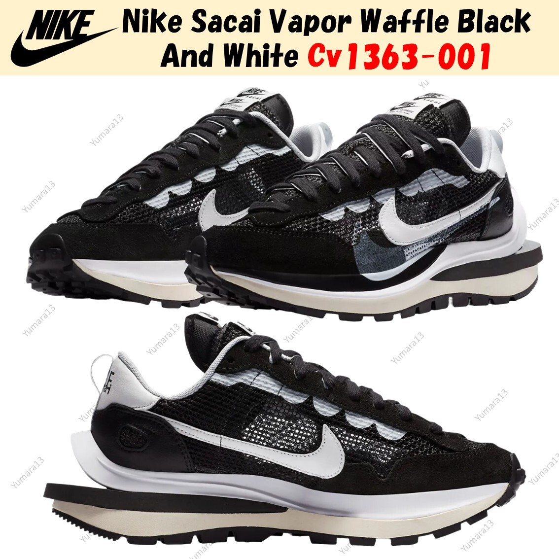 Nike Sacai Vapor Waffle Black And White Cv1363-001 Men's Nike Sacai Vapor Waffle Black And White Cv1363-001 Men's