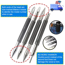 4-Piece Spring Loaded Nail Set with Pouch, Hammerless Nail Punch for Trim Work