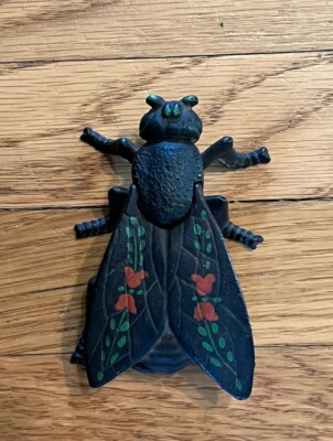 Vintage Cast Iron Fly Match Holder Safe Floral Design MCM Ashtray