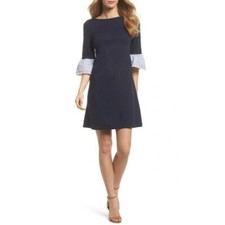 Eliza J Women's 3/4 Sleeve Flare Cuff Shift Dress In Navy Size 4