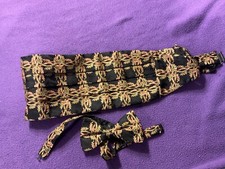 XMI Men's Cummerbund, Black And Gold Floral Adjustable