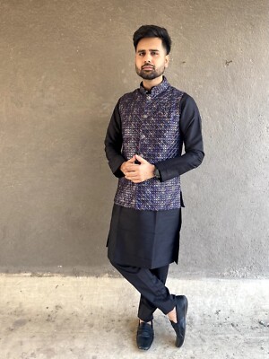 Men Kurta, Indian Wedding Fabric Viscose Weaving Digital Jacket, Kurta feb. Silk