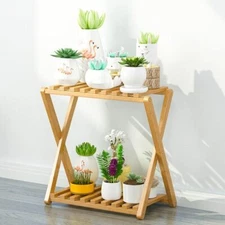 Bamboo Plant Stand Indoor 2 Tier Household Narrow Plant Rack Outdoor Plant Shelf