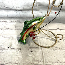Pottery Barn Glass Fishing Ornament Fish on a Rod Blown Glass Hand Painted NWT