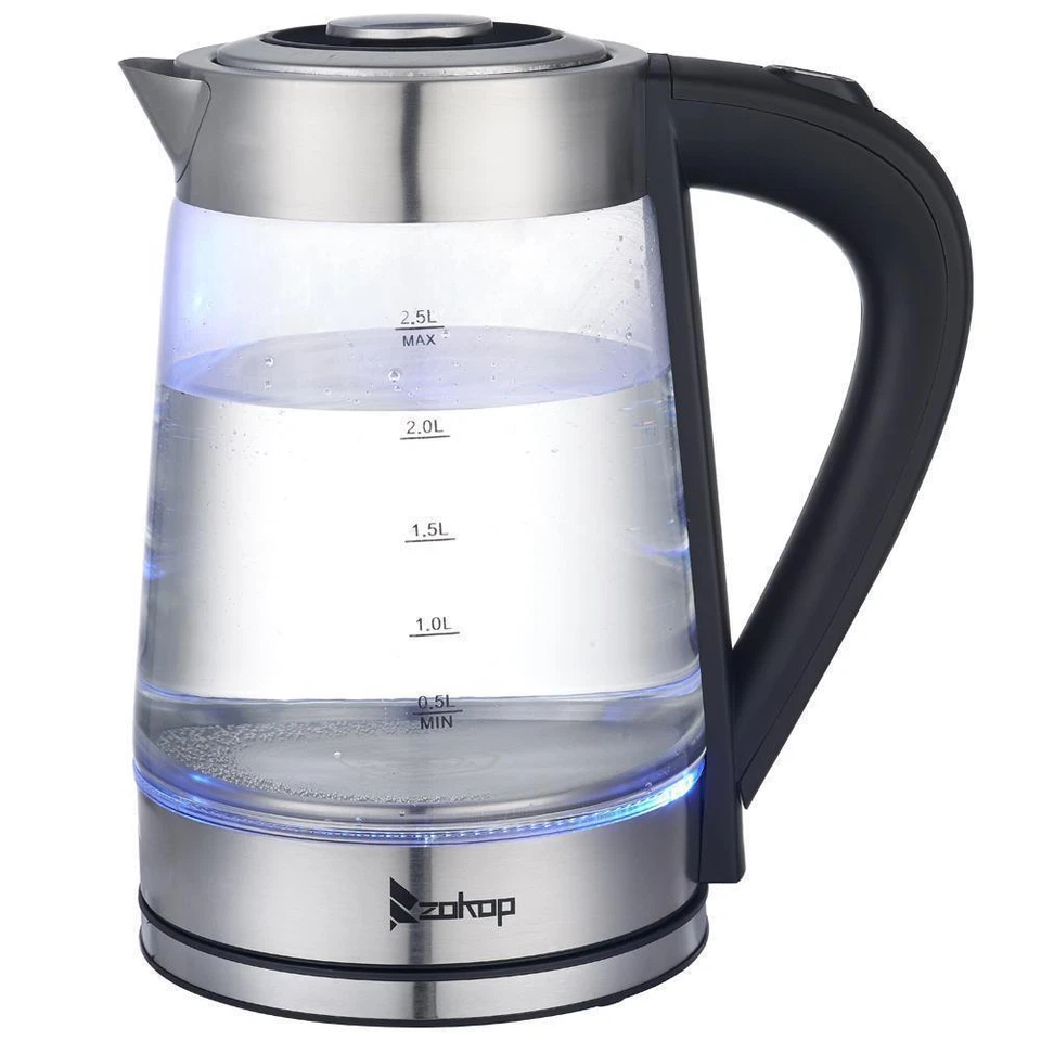 Zokop Tabletop 1100W 2.5L Electric Glass Hot Water Kettle Tea Pot Coffee Kettles