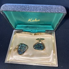 Koha Paua Shell Cuff Links New Zealand 1979 New In Case Vintage Inlay Gold Tone