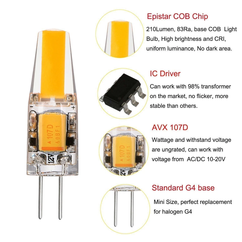 G4 LED Bulb 12V 6W COB Capsule light replace halogen lamp floodlights DC  X5 X10 - Image 3 of 4