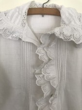 Antique Victorian White Frill Eyelet Lace Night Dress Nightgown | 1800s 1900s