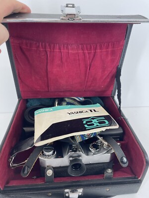 VTG Metal Yashica TL 35mm SLR Film Camera Lens s Extra Accessories Carry Case