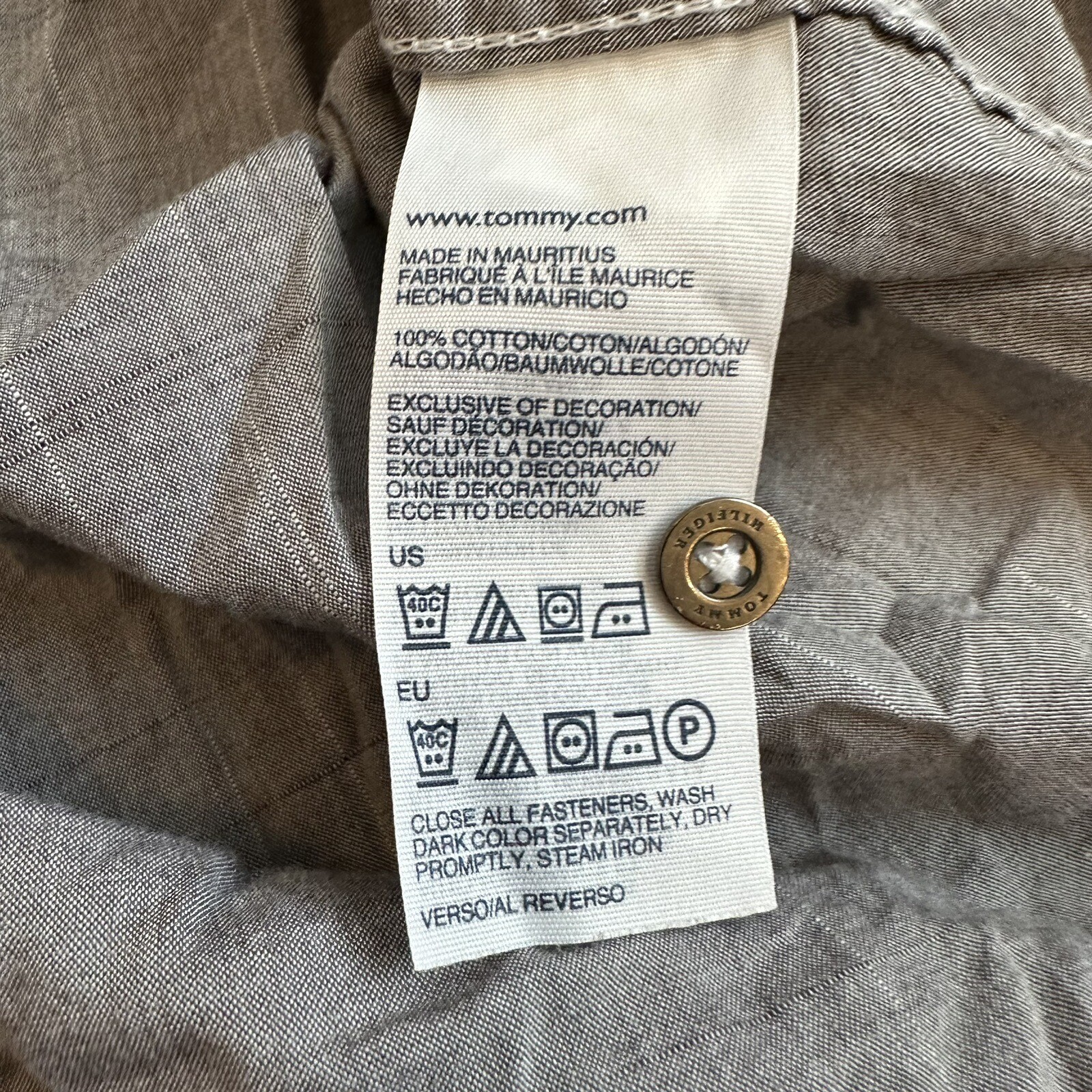 Tommy Hilfiger Trim Fit Button Up Shirt Men's Sz L Grey Roll Tabs Metal Buttons thumbnail 10