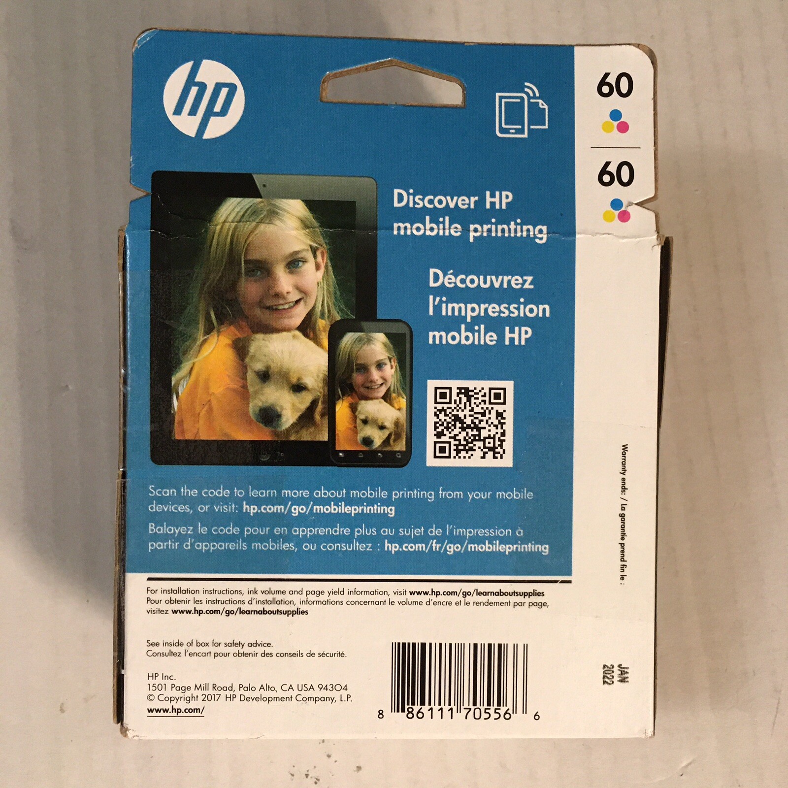 CZ072FN HP 60+60 Tricolor 2pack. Warranty Expiration 01/22 (EXPIRED