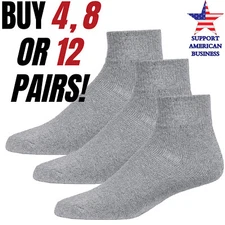 Cotton Ankle Socks for Men Quarter Grey Crew Sports Sock  Size 10-13 Pack Lot
