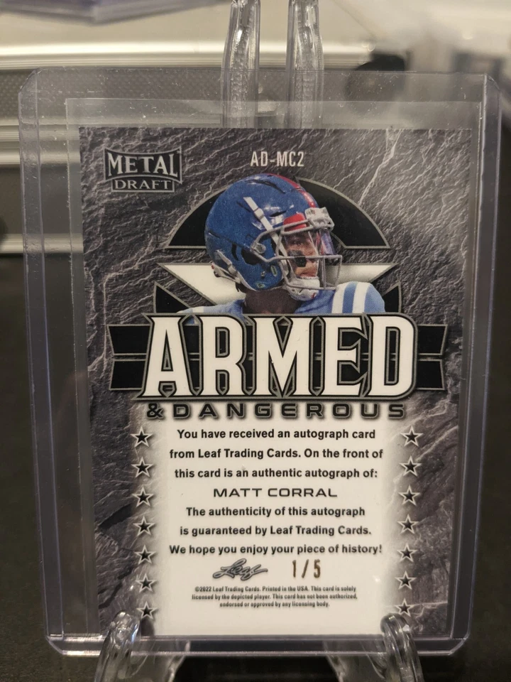 Armed And Dangerous Matt Corral Auto Card 1 Of 5 - Image 2 of 2