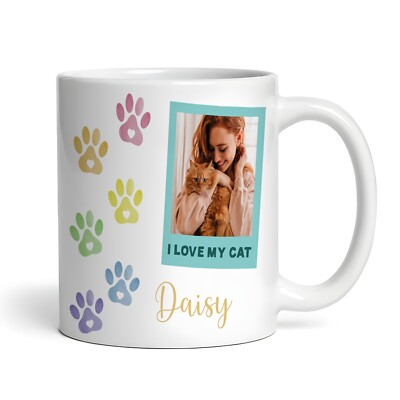 I Love My Cat Geschenk Foto Pfotenabdruck Kaffee Tee Tasse personalisiert Tasse