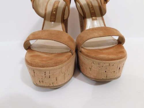 DEIMILLE Women's Camel Suede Open Toe Cork Wedge Camoscio Rame Sandal Sz 37.5 - Picture 5 of 12