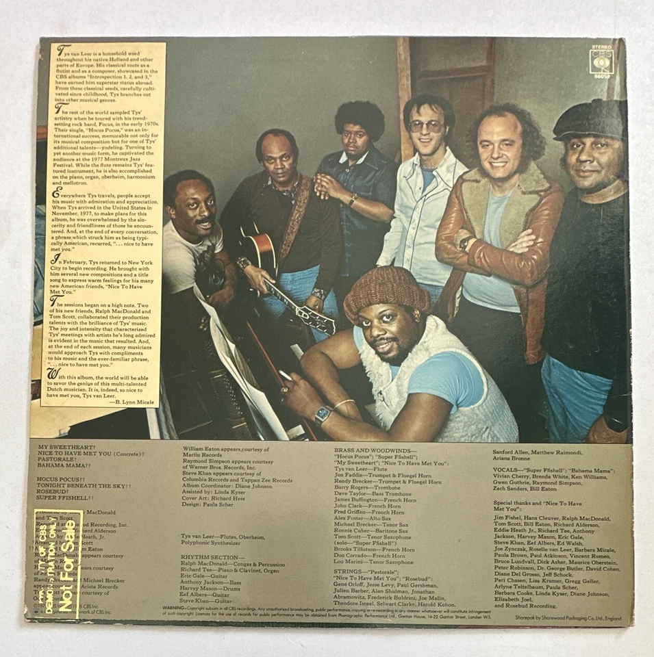 Tys van Leer ‎– Nice To Have Met You - 1978 Promo Vinyl LP Record A1/B1 Ex / Vg+ - Image 3 of 4