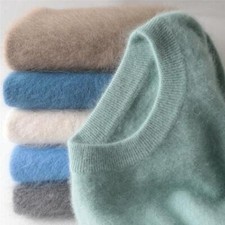 Men's Round Collar Winter Sweater Warm Mink Cashmere Blend Casual Tops 15Colors
