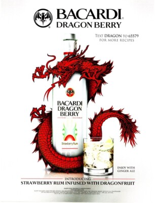 ROLL12. MAGAZINWERBUNG 14X11'' BACARDI DRAGON BERRY STRAWBERRY RUM