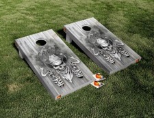Skeleton Cowboy Personalized Cornhole Board Vinyl Wrap Skins Laminated Sticker