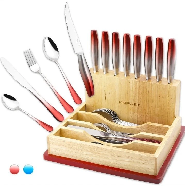 KNIFAST 41-Piece Silverware Set, Stainless Steel Flatware Cutlery Set, Tablew...