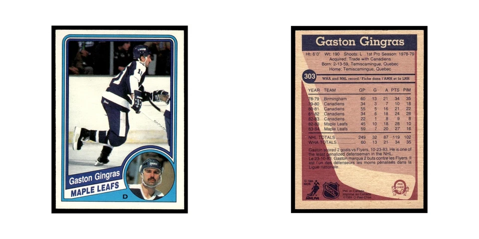 Gaston Gingras 1984 O-Pee-Chee #303 Toronto Maple Leafs Hockey Card EX - Image 3 of 3