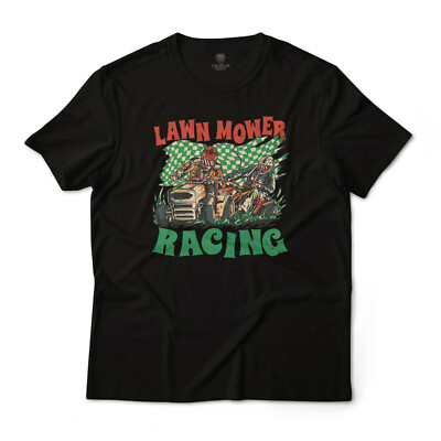 Lawn Mower Racing Landscape Graphic Art Funny T-Shirt Unisex 100% Cotton Tee