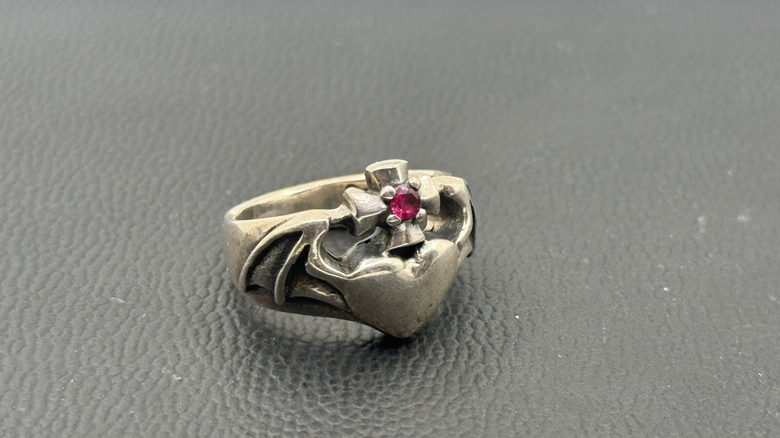 HUGE CLADDAGH CROSS LAB RUBY RING HEART TWO HANDS… - image 3