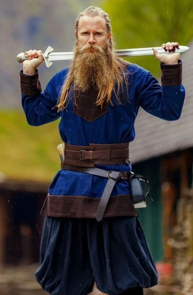 Wikinger Tunika aus Wolle Dunkelblau / braun - Bild 4 von 4