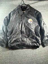 Pittsburgh Steelers Leather Jacket Mens XL Black Snap Buttons Zip NFL