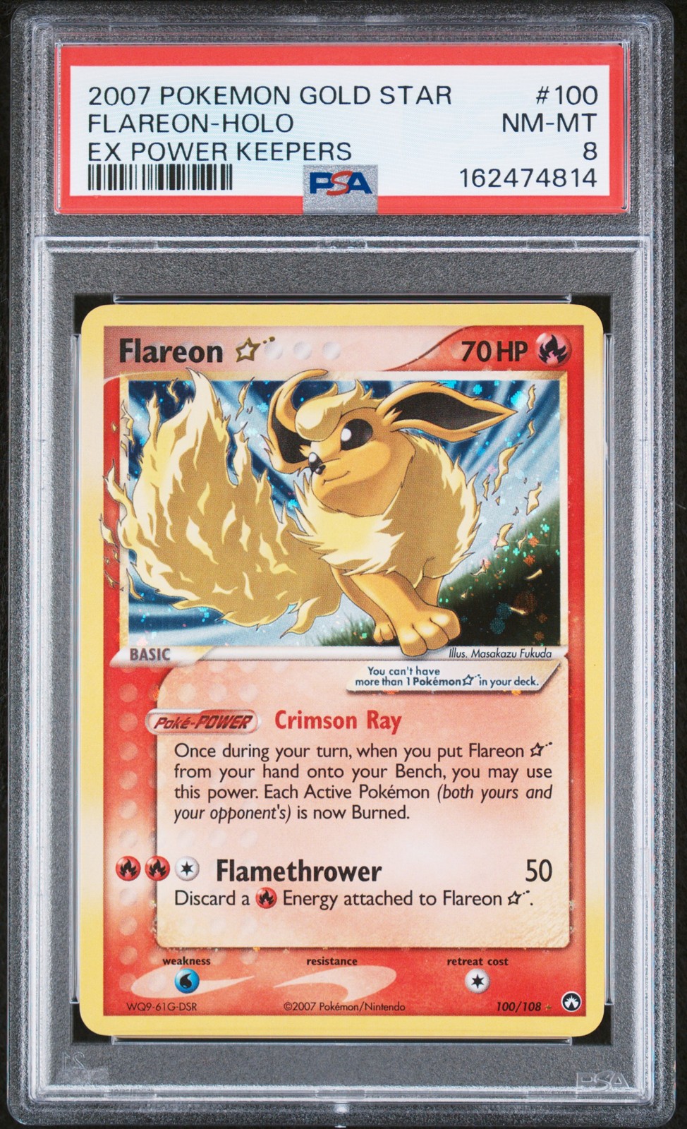 Pokemon Flareon Gold Star Holo EX Power Keepers 100/108 PSA 8 view 1