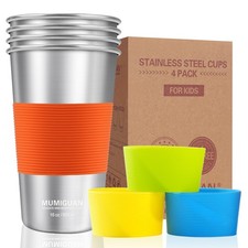 16 oz Stainless Steel Pint Cups with Silicone Sleeves 16oz/500ml 4 Pack , Wa...