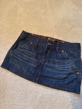 VTG Y2K Express X2 Quality Denim Micro Mini Skirt Sz 8 Low Rise flap Pockets EUC