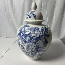 Vietri Melagrana Blu Large Ginger Jar 18” With Lid Blue White Italy, DAMAGED
